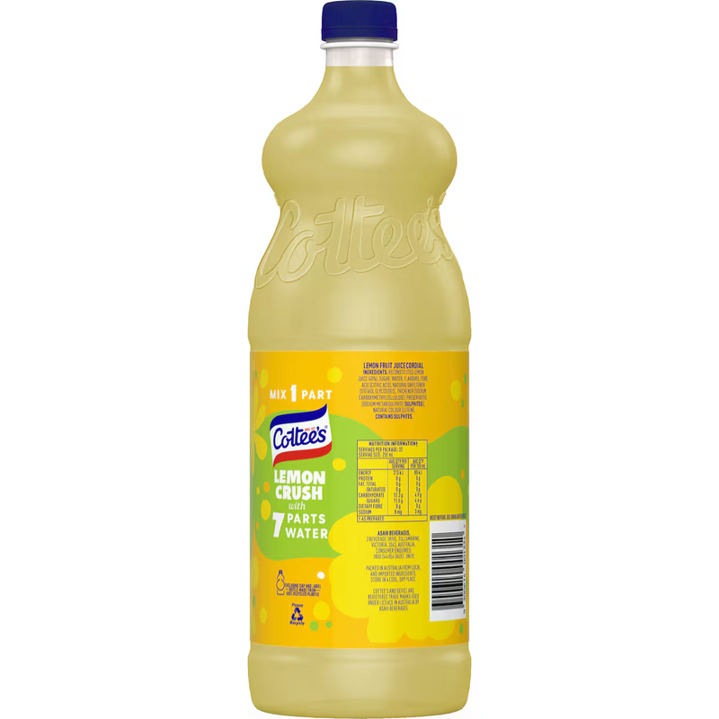 Cottee's Lemon Lemon Crush With 40% Fruit Juice Cordial 1L
