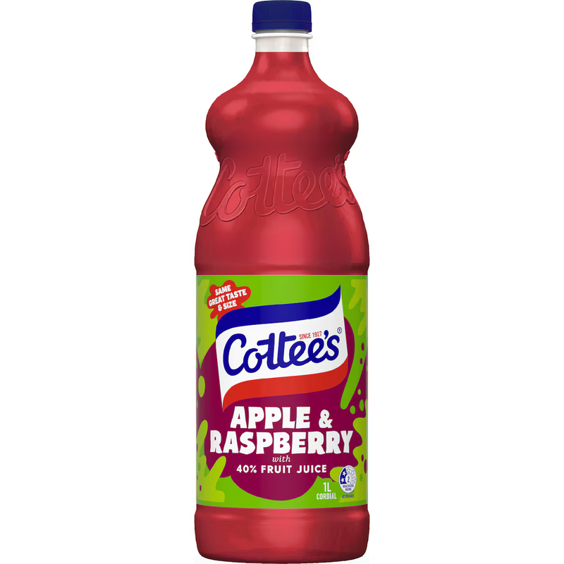 Cottee's Apple & Raspberry With 40% Fruit Juice Cordial 1L