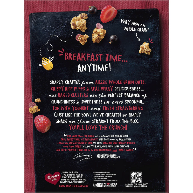 Carman's Clusters Aussie Oat Crunchy Berry Crunch 450g