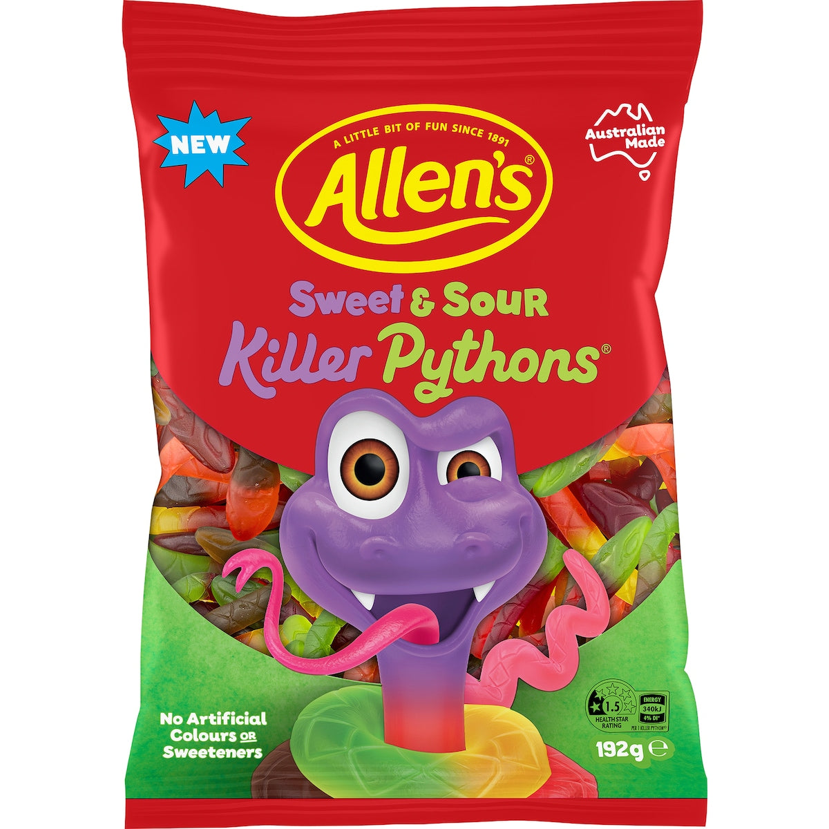Allen's Killer Pythons Sweet & Sour Lollies 192g | Worldwide Shipping