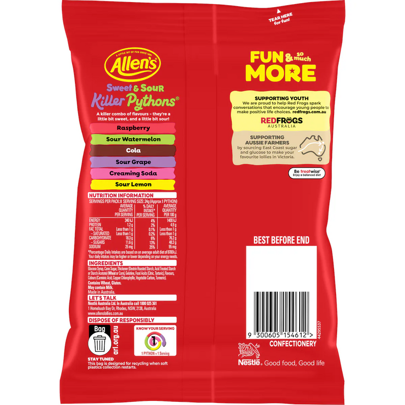 Allen's Killer Pythons Sweet & Sour Lollies 192g | Worldwide Shipping