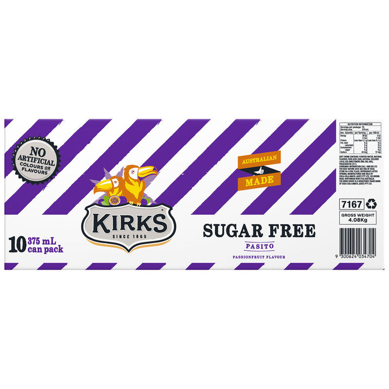 Kirks Pasito Sugar Free Cans 10 Pack 375ml