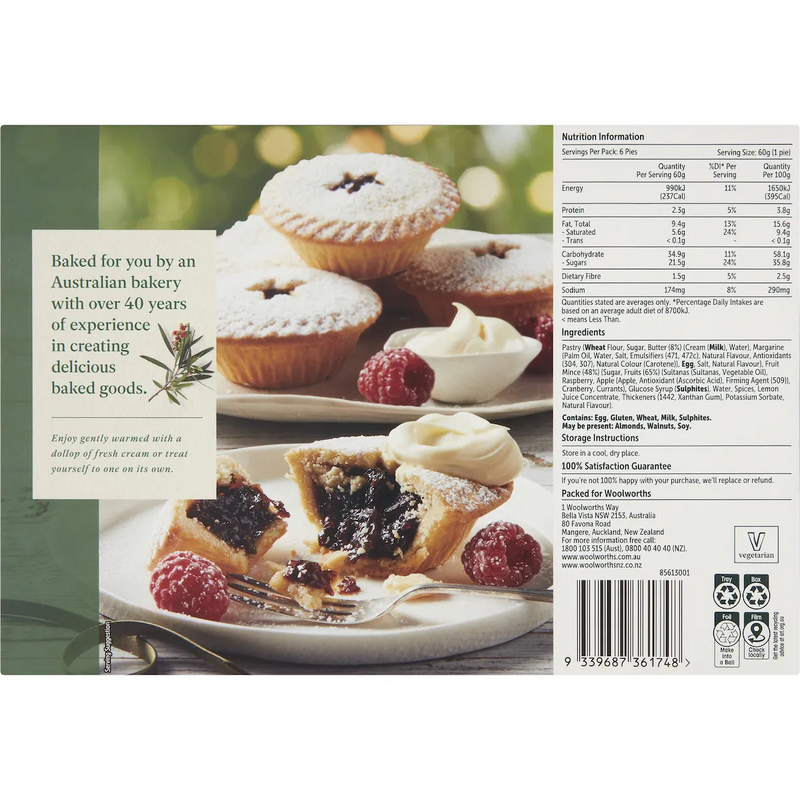 Woolworths Mixed Berry Mince Pies 6 Pack 360g