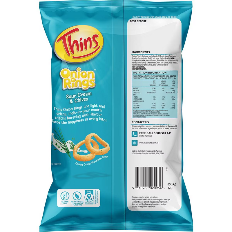 Thins Onion Rings Sour Cream And Chives 85g