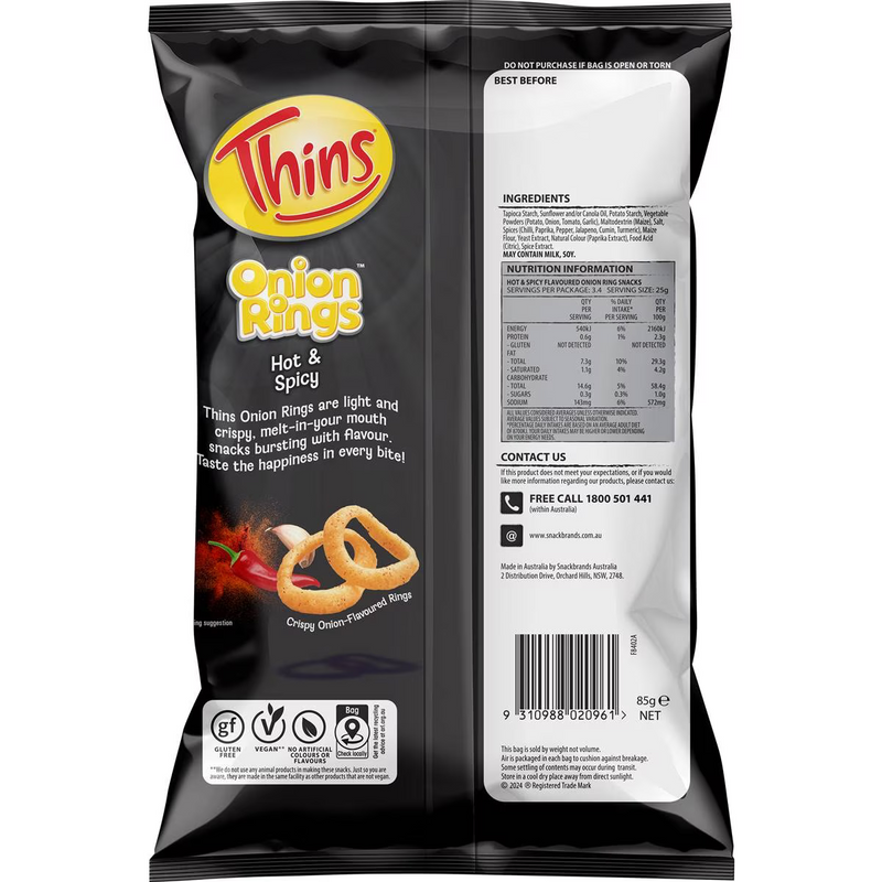 Thins Onion Rings Hot & Spicy 85g