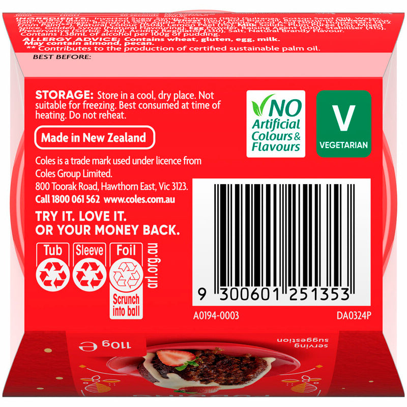 Coles Christmas Traditional Pudding 110g