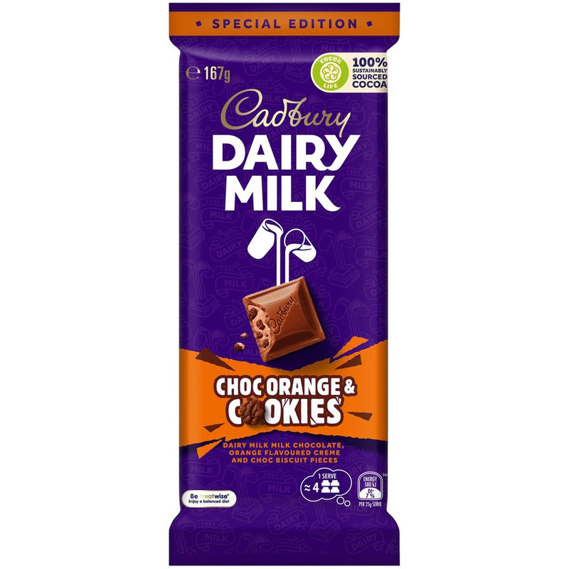 Cadbury Dairy Milk Choc Orange & Cookies Chocolate Block 167g