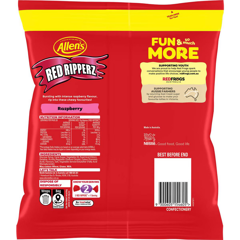Allen's Red Ripperz Lollies Family Size Bag 300g | Worldwide Shipping