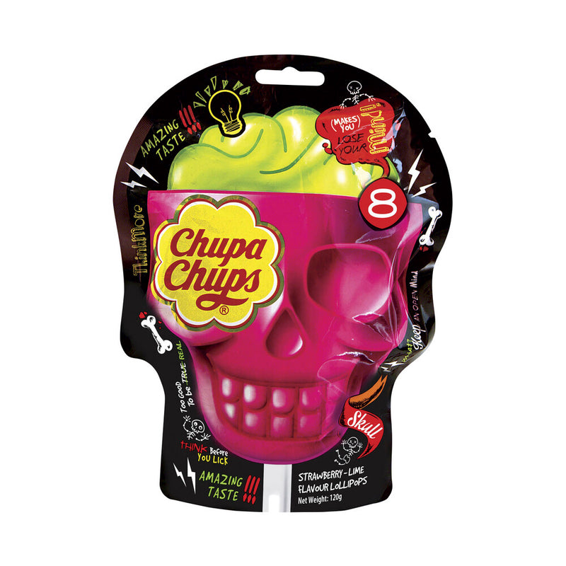 Chupa Chups Halloween Strawberry Lime Skull Lollipops 8 Pack 120g