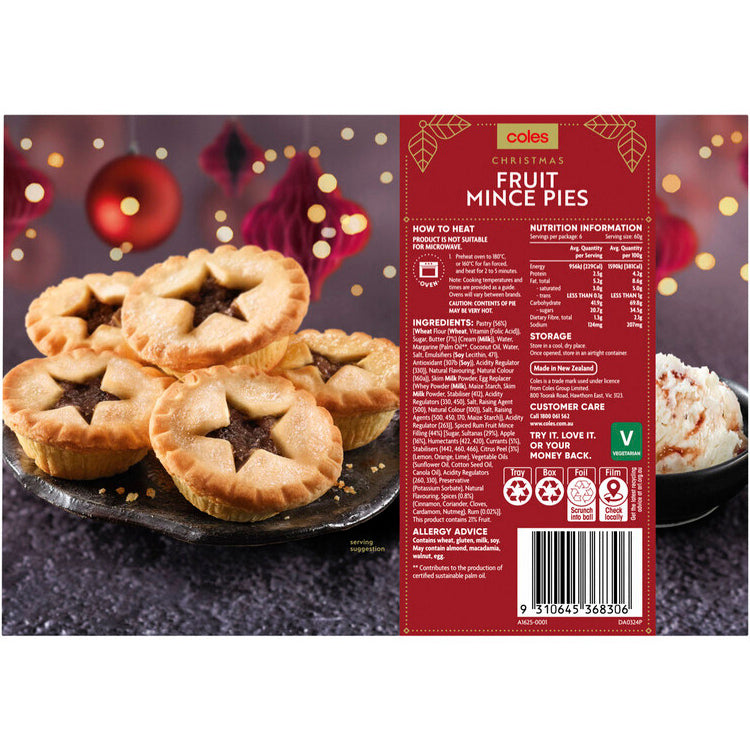 Coles Christmas Star Top Fruit Mince Pies 6 Pack 360g