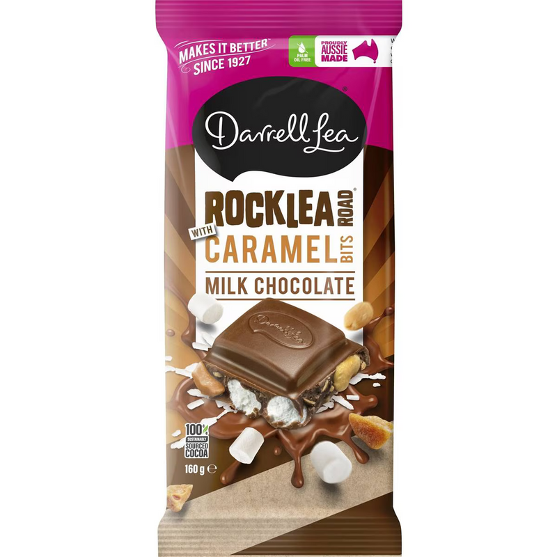 Darrell Lea Rocklea Road With Caramel Bits Chocolate Block 160g