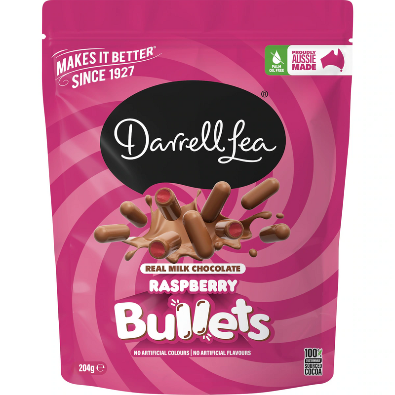 Darrell Lea Bullets  Milk Chocolate Raspberry 204g
