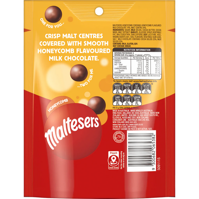 Maltesers Honeycomb Chocolate Snack & Share Bag 125g