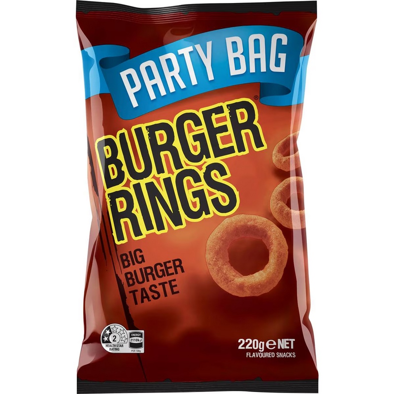 Burger Rings Burger Snacks Party Size Bag 220g