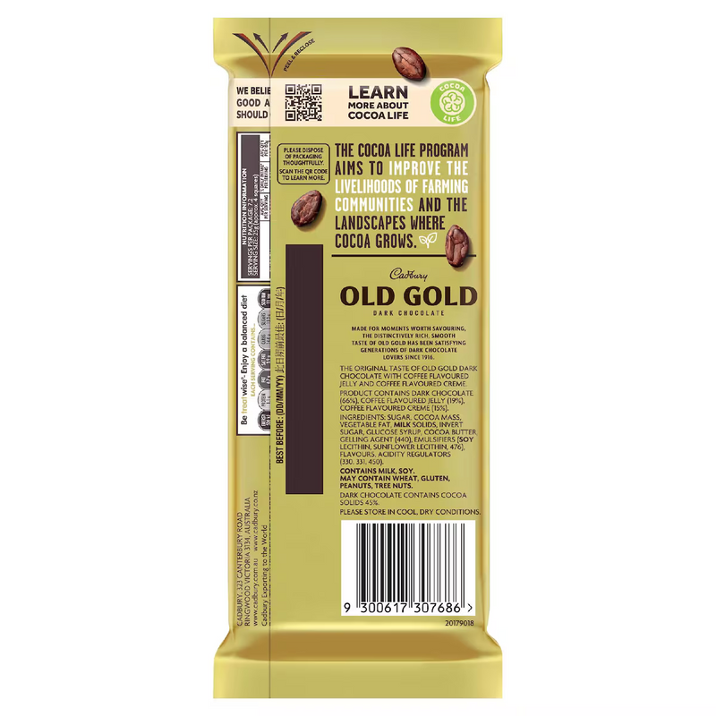 Cadbury Old Gold Dark Chocolate Espresso Affogato Block 180g