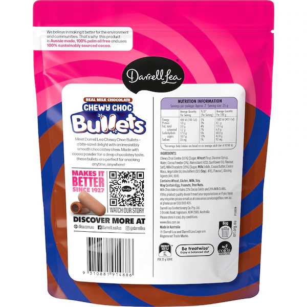 Darrell Lea Chewy Choc Bullets Milk Chocolate 190g