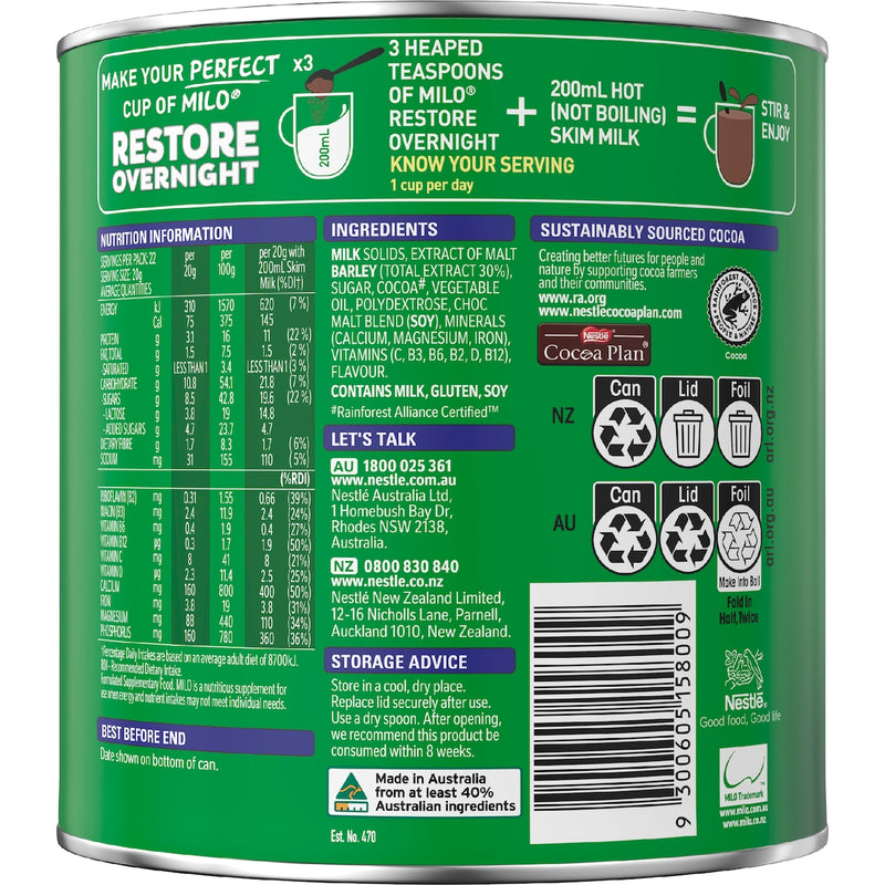 Milo Restore Overnight Tin 440g
