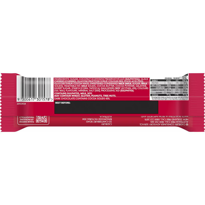 Cadbury Cherry Ripe Twin Pack Bar 68g | Worldwide Shipping