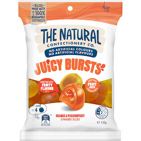 The Natural Confectionery Co. Juicy Bursts Orange & Passionfruit 150g