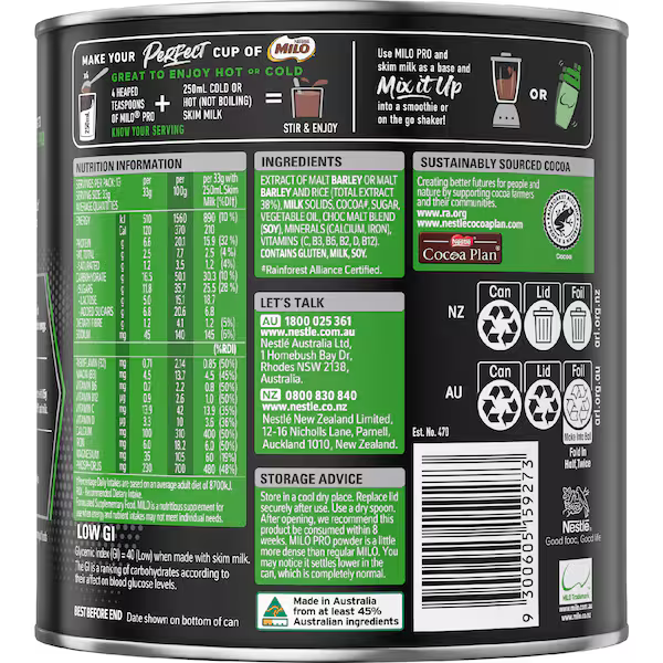 Milo Pro Milo Pro Protein Chocolate Malt Powder Tin 440g | Worldwide Shipping