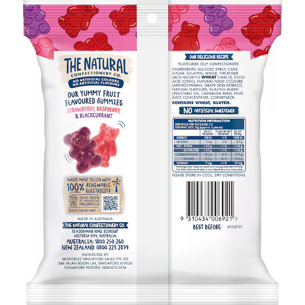 The Natural Confectionery Co. Gummy Bears Berry 180g