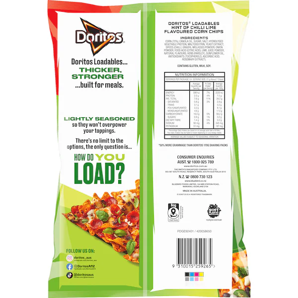 Doritos Loadables Corn Chips Splash Of Lime 255g