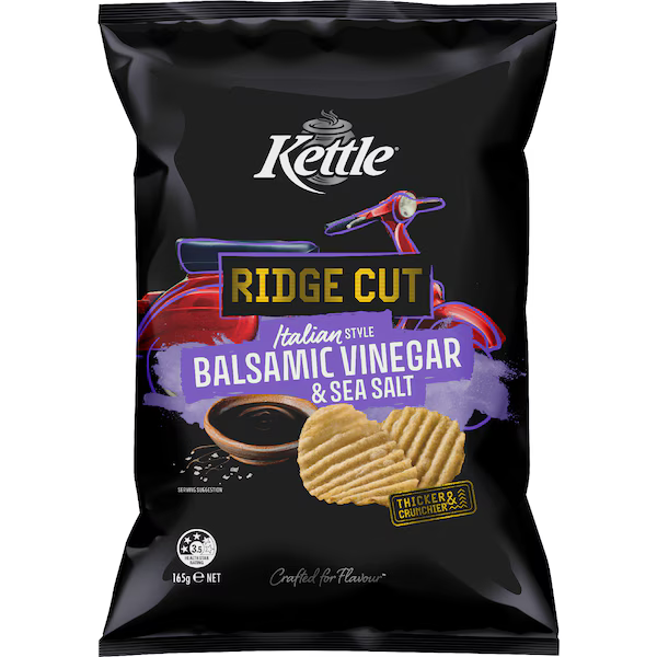 Kettle Ridge Cut Salt & Vinegar Potato Chips 165g
