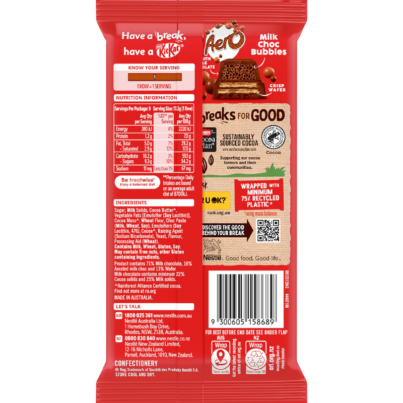 Nestle Kit Kat Aero Milk Chocolate Block 155g