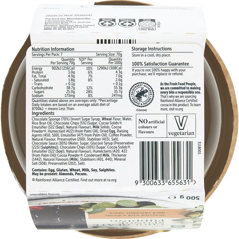 Woolworths Chocolate Sponge Pudding 500g