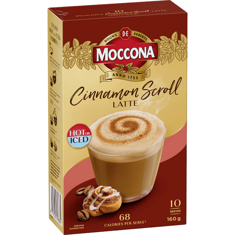 Moccona Cinnamon Scroll Latte Coffee 10 Pack 160g | Worldwide Shipping