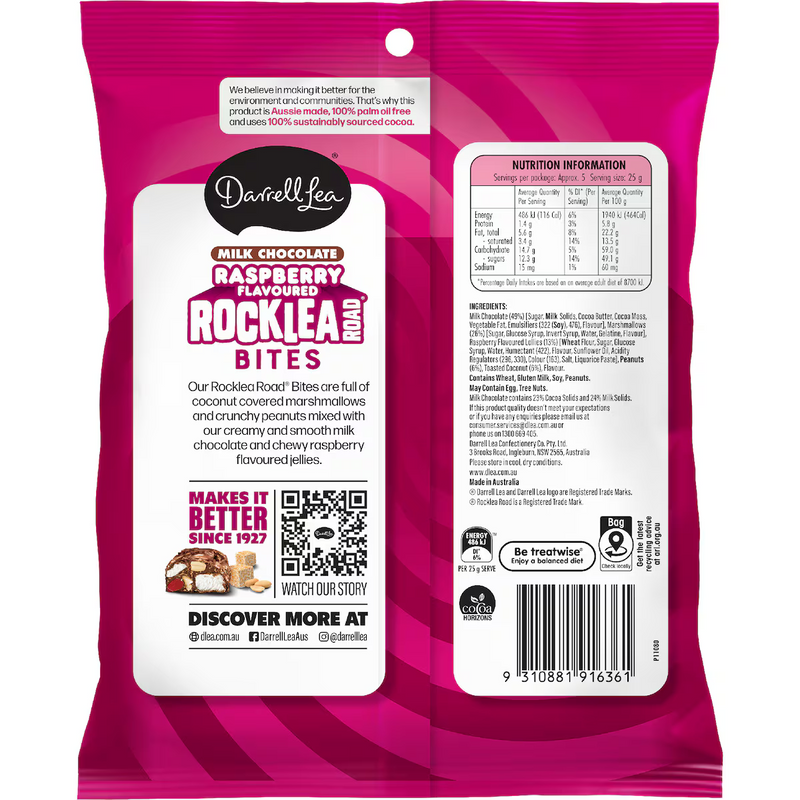 Darrell Lea Raspberry Rocklea Road Bites 140g | Worldwide Shipping