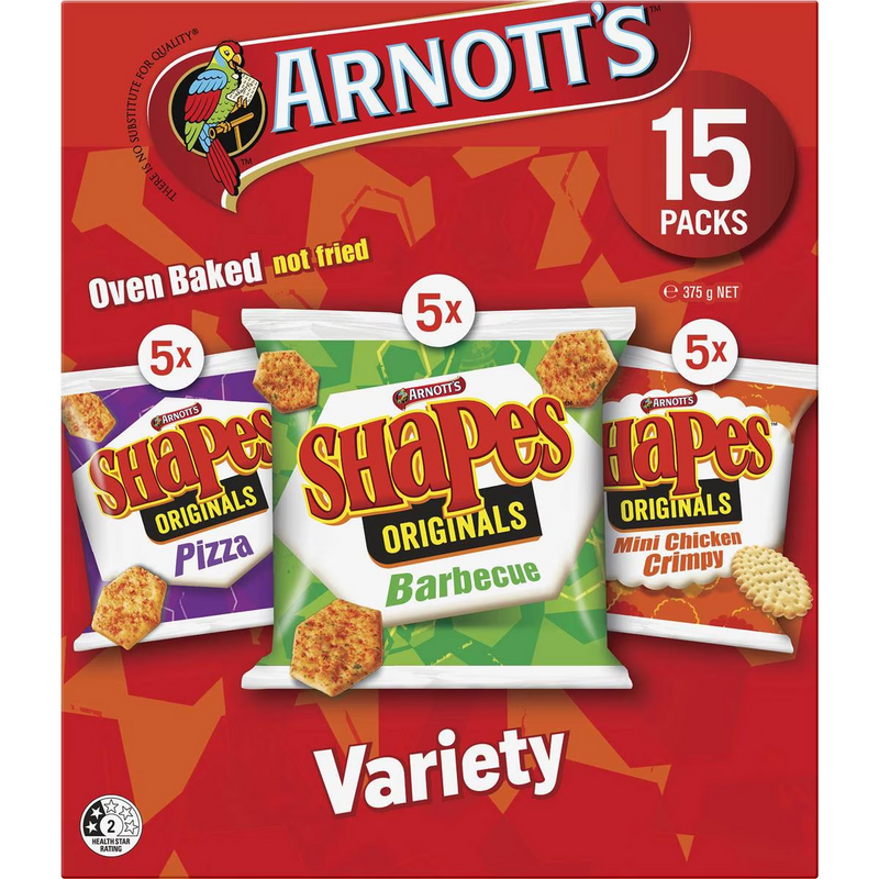 Arnott's Shapes Multipack Cracker Biscuits Variety 15 Pack 375g