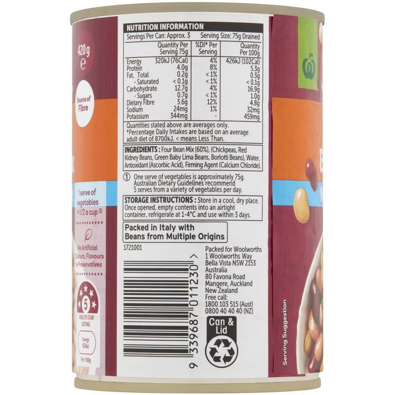 Edgell Four Bean Mix No Added Salt 400g