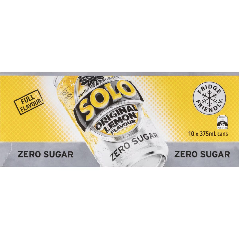 Schweppes Solo Original Lemon Zero Sugar 375ml (10 Pack)