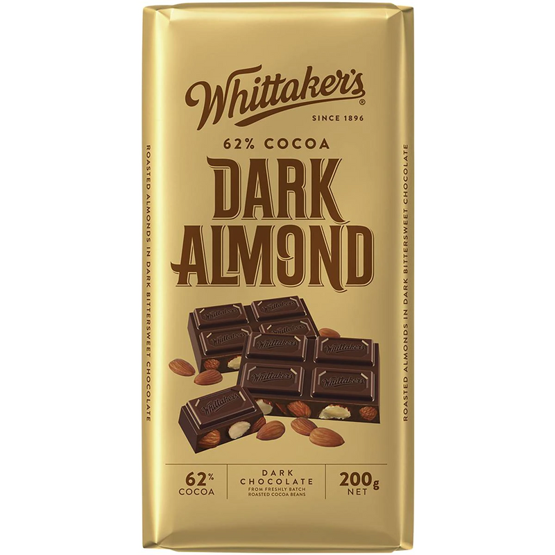 Whittakers Dark Almond Dark Chocolate Block 200g