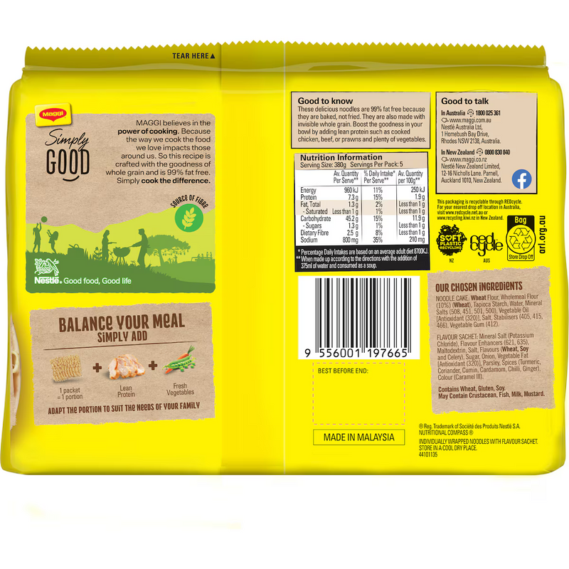 Maggi 2 Minute Wholegrain Chicken Instant Noodles 5 Pack 345g