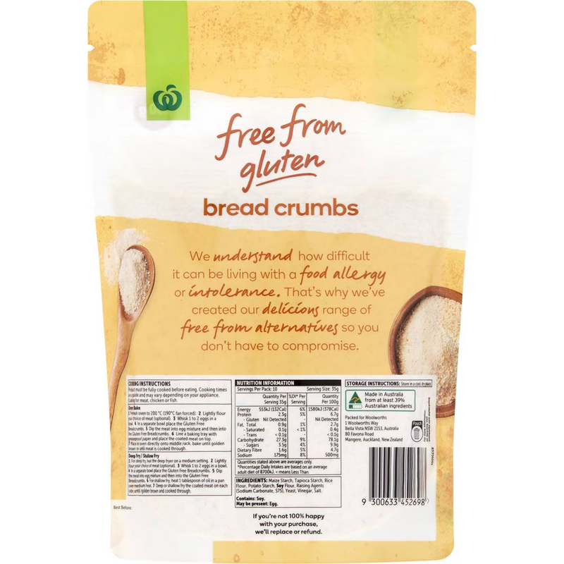 Woolworths Free From Gluten Breadcrumbs 350g