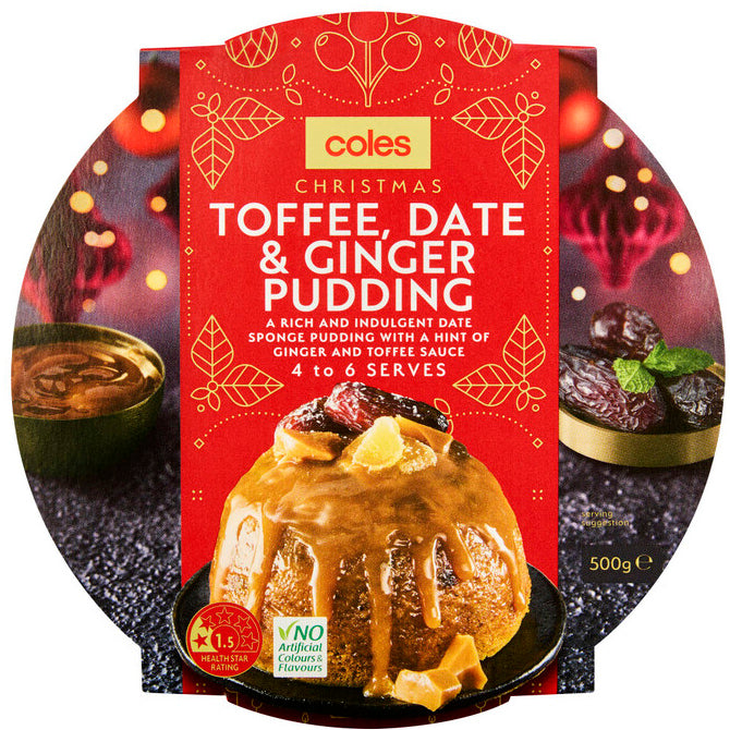 Coles Christmas Toffee Date & Ginger Pudding 500g