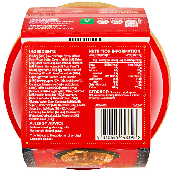 Coles Christmas Toffee Date & Ginger Pudding 500g