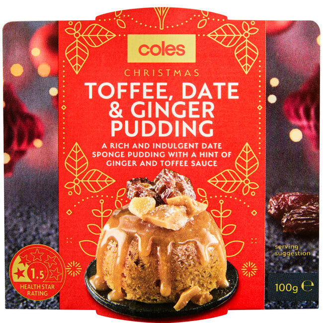 Coles Christmas Toffee Date & Ginger Pudding 100g