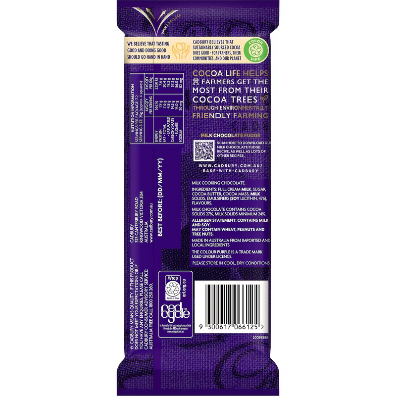 Cadbury Baking Milk Chocolate Block 180g