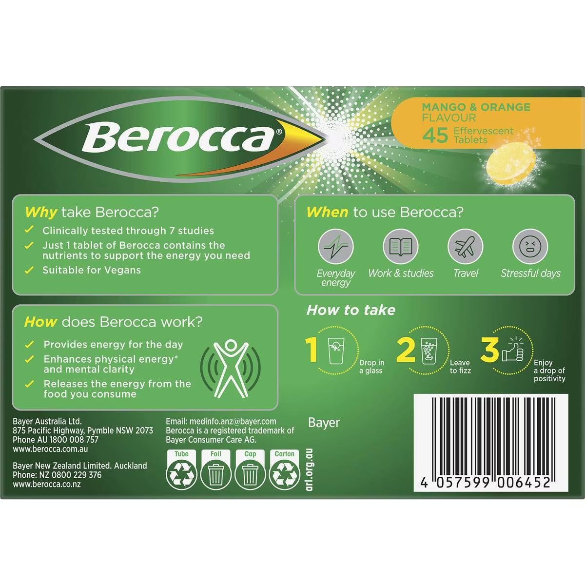 Berocca Vitamin C Effervescent Tablets, With Magnesium, Vitamin B12 And