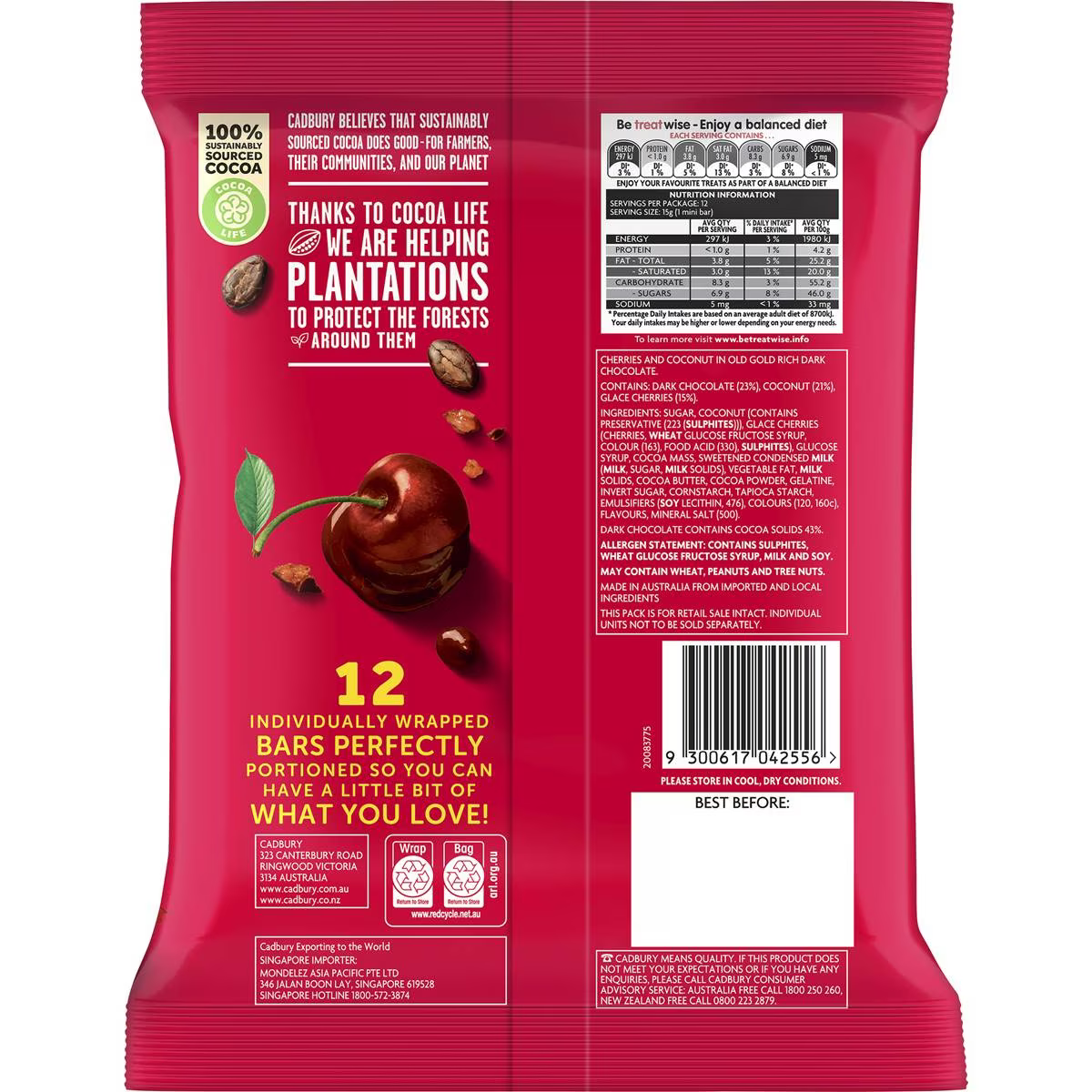 Cadbury Cherry Ripe Sharepack 12 Pack 180g | Worldwide Shipping