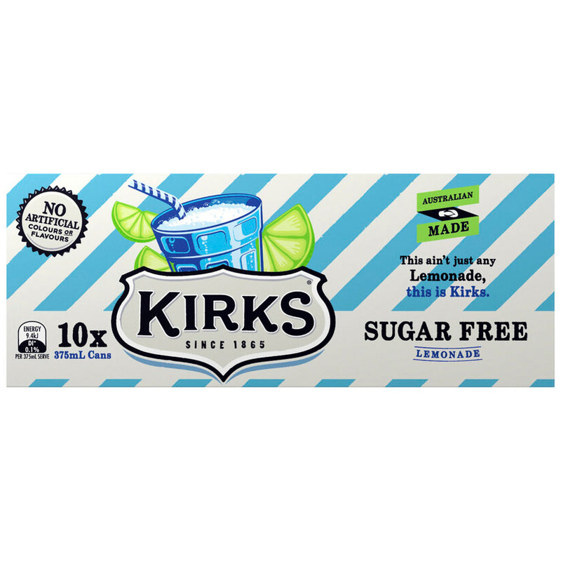 Kirks Lemonade Sugar Free Soft Drink 375ml - 10 Pack