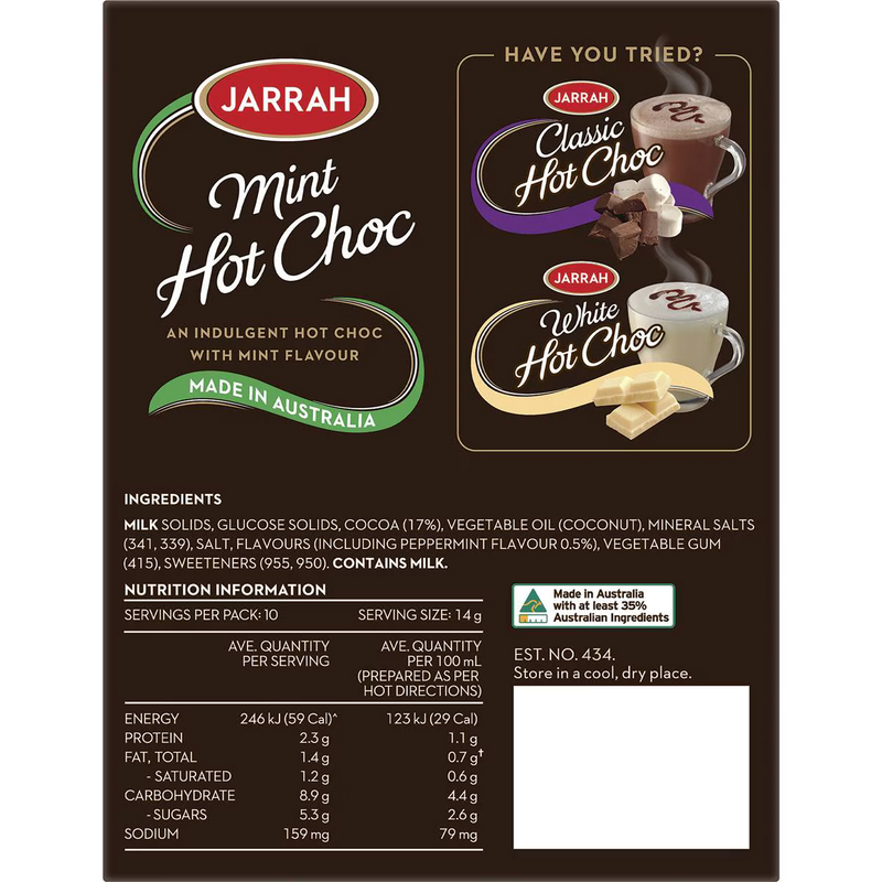 Jarrah Mint Hot Chocolate Sachets 10 Pack 140g