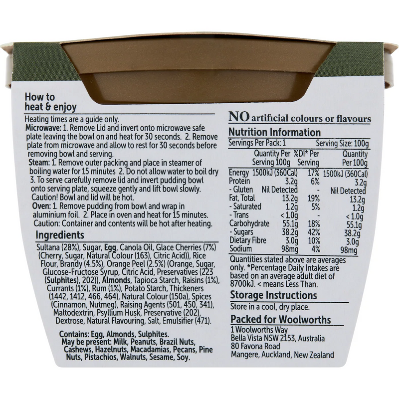 Woolworths Free From Gluten Fruit Pudding 100g