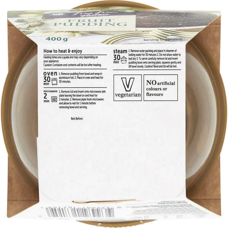 Woolworths Free From Gluten Fruit Pudding 400g
