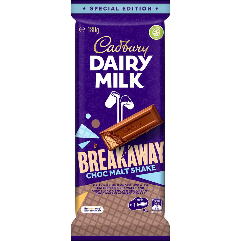 Cadbury Dairy Milk Breakaway Choc Malt Shake Block 180g