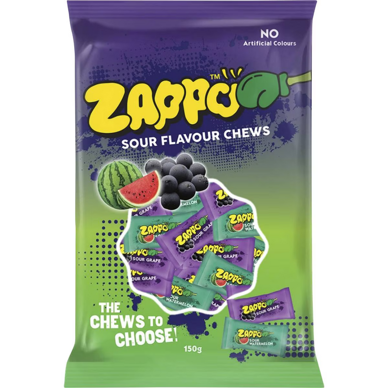 Zappo Sour Chews Grape & Watermelon 150g