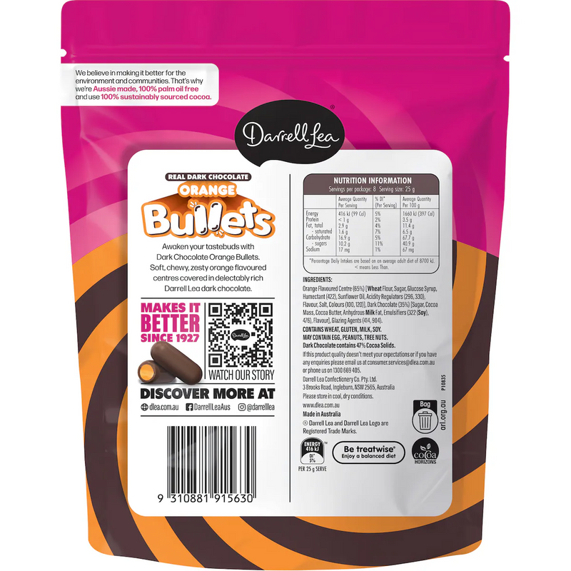 Darrell Lea Bullets Dark Chocolate Orange 200g